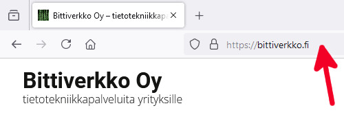 Firefox-selaimen osoiterivi löytyy nuolen osoittamasta kohdasta